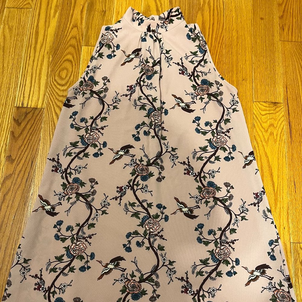 Ayla Mock Necked Pink dress with Floral and Birds